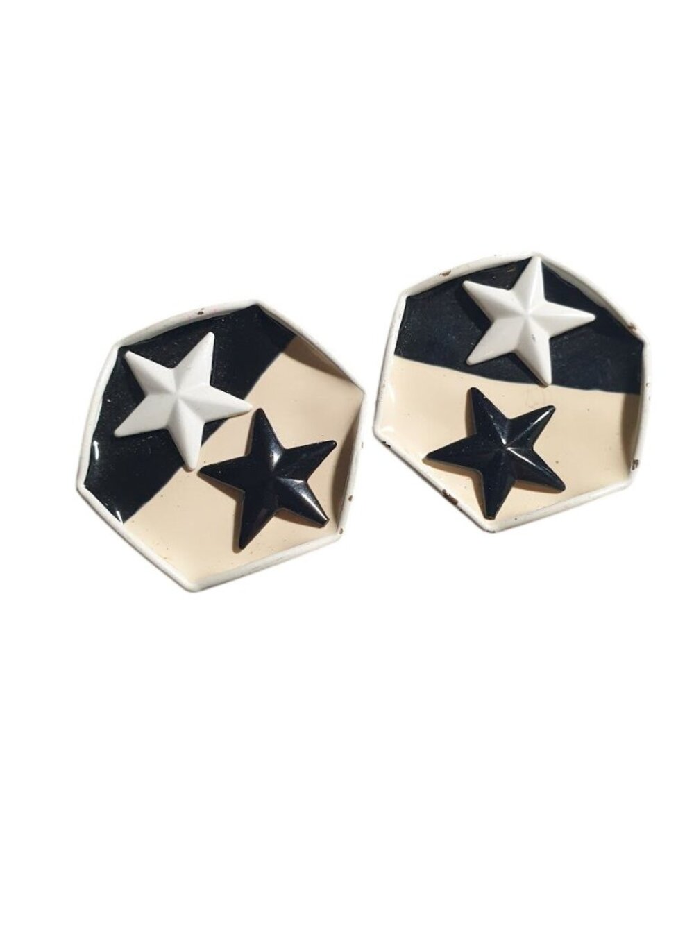 Black White Hexagon Star Earrings Western Rustic Studs Jewelry Cowgirl Gift